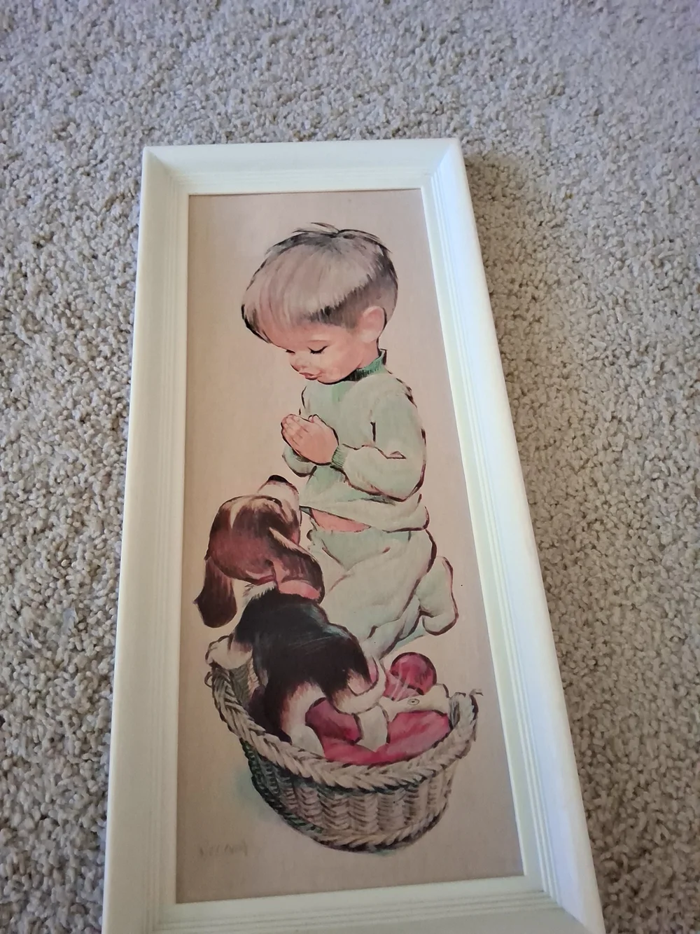 1970’s Two Sedona Framed Prints: Boy Cowboy and Boy Praying w/Puppy 16.5